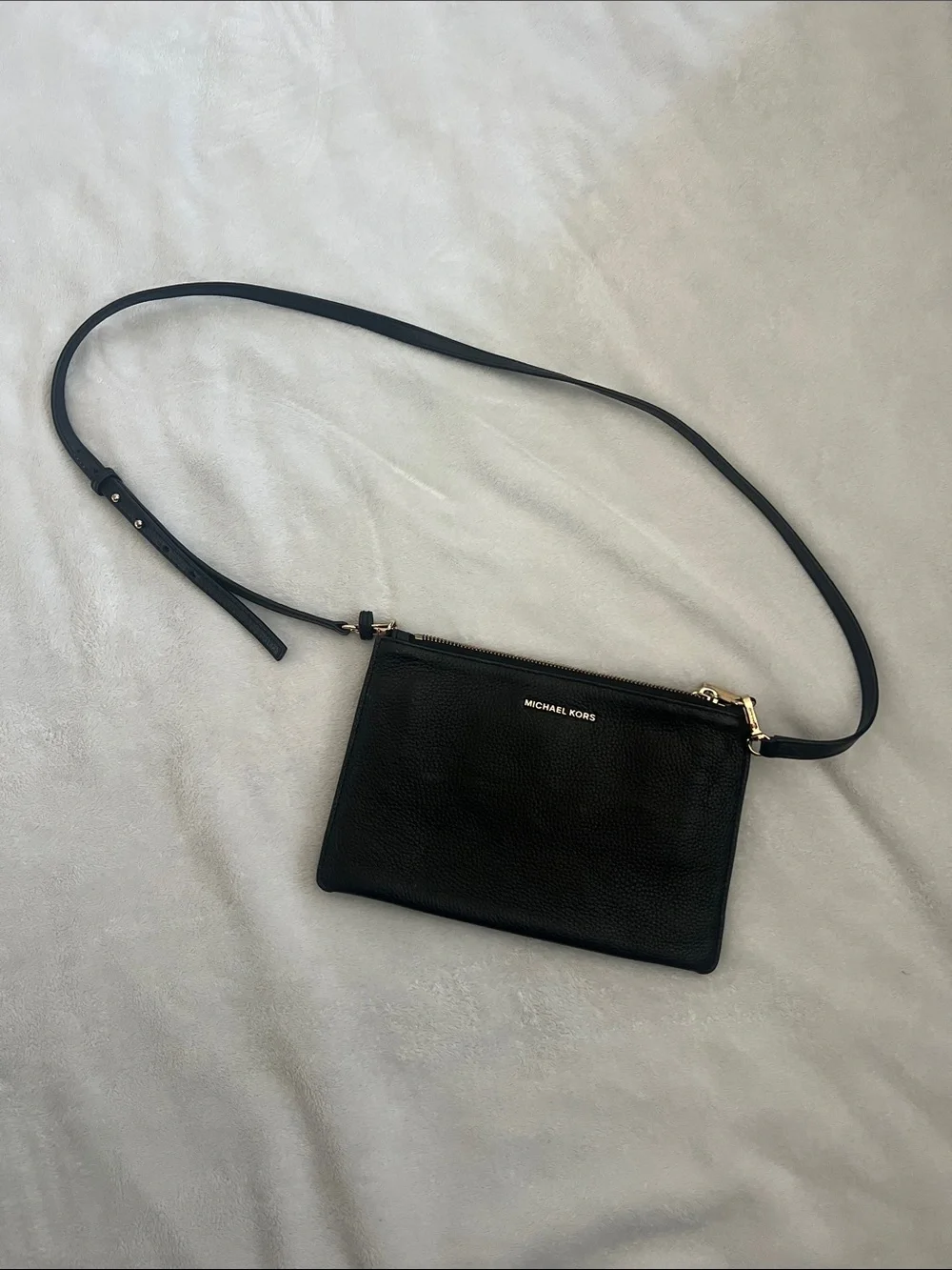 Michael Kors Black Leather Pebbled Crossbody with Gold Hardware